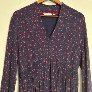 Boden Betty Jersey Star Print Tunic Dress Long Sleeve Stretch Soft Blue US 10